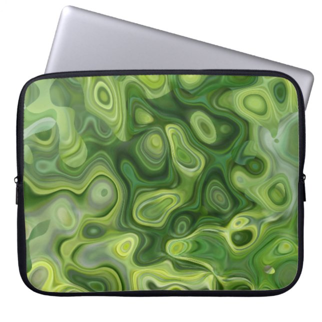 Grönt Amoeba Mönster Abstrakt Art Laptop Sleeve (Framsidan)