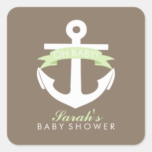 Grönt Anchor and Ribbon Baby Shower Fyrkantigt Klistermärke
