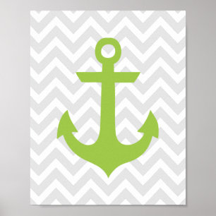 Grönt Anchor Nautical Nursery Poster