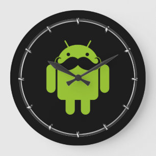 Grönt Android Robot Mustache på Black Stor Klocka