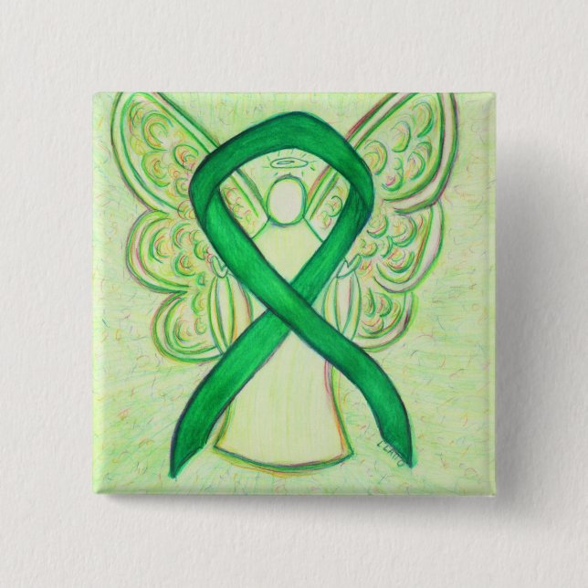 Grönt Angel Awareness Ribbon Anpassningsbar Art St Knapp (Framsida)