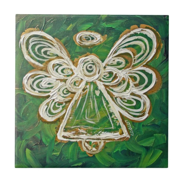 Grönt Angel Tile Gift Kakelplatta (Framsidan)
