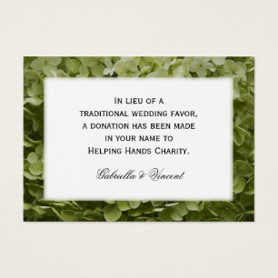 Grönt Annabelle Hydrangea Bröllop Charity Favors Visitkort