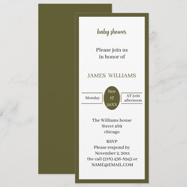 Grönt Anpassningsbar Baby Shower Inbjudningar (Fram/baksida)