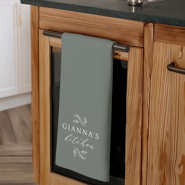 Grönt | Anpassningsbar Botaniskt ditt namn är köks Kökshandduk (Skapare uppladdad)