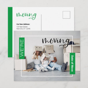Grönt Anpassningsbar Foto Flytta Announement Card Vykort