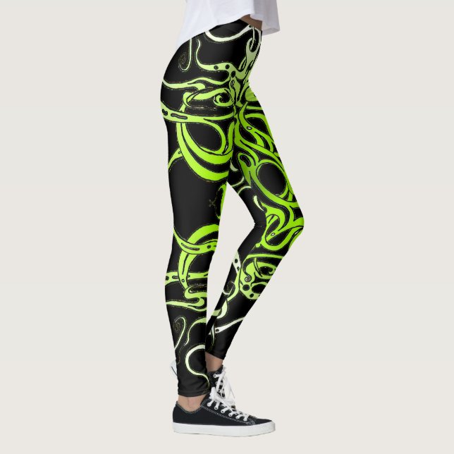 Grönt Anpassningsbar Tattodesign Leggings (Höger)