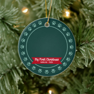 Grönt Anpassningsbarna Första julparet Puppy Photo Julgransprydnad Keramik