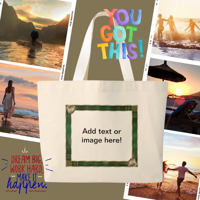 Grönt Antique Ram lägg till din fotooffert Jumbo Tygkasse (Green Antique Frame Add Your Photo Here Large Tote Bag)