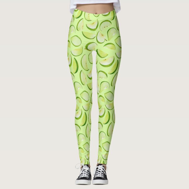 Grönt äppelskivsmönster leggings (Framsida)