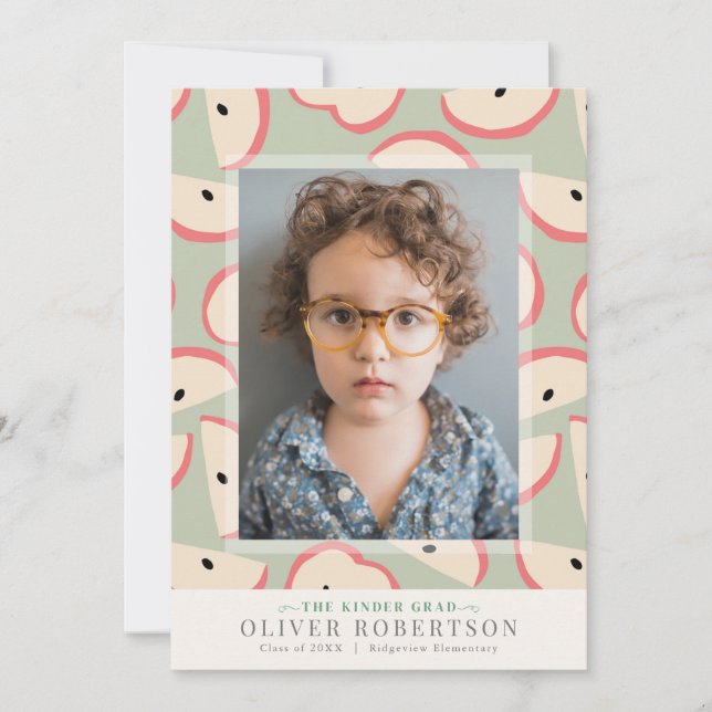 Grönt Apple Boy Kindergarten Photo Studenten Inbjudningar (Framsida)