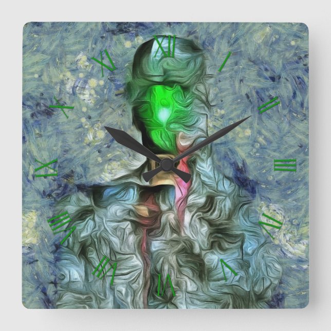 Grönt äpple fyrkantig klocka (Framsida)