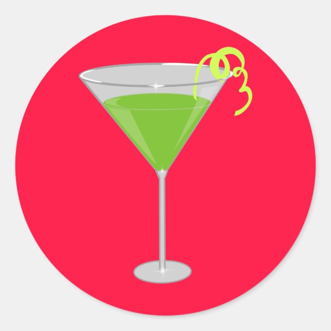 Grönt Apple Martini Runt Klistermärke (Framsida)