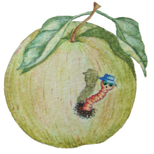 Grönt äpple med lustig maggot i den illustrationen t-shirt