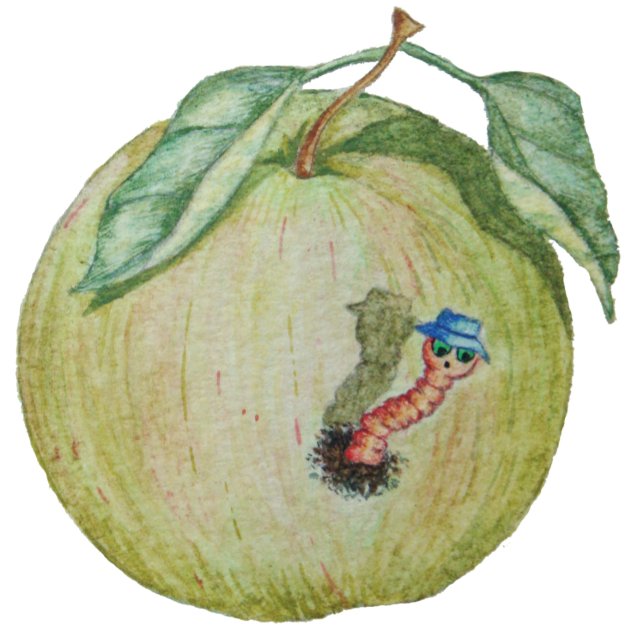 Grönt äpple med lustig maggot i den illustrationen t-shirt (Skapare uppladdad)