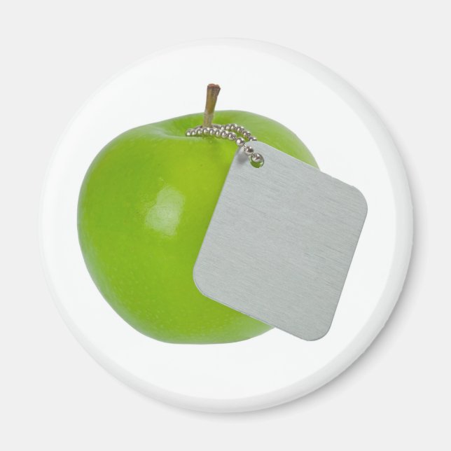 Grönt äpple med metall märkre magnet (Framsidan)