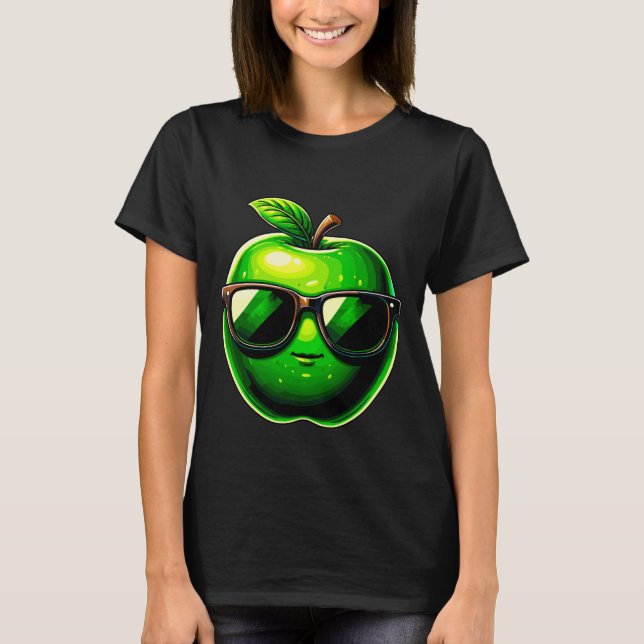 Grönt äpple med solglasögon t shirt (Framsida)