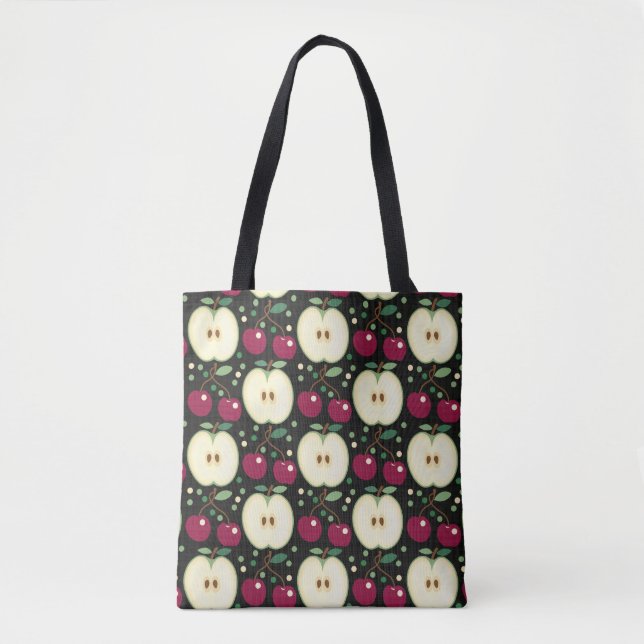 Grönt Apple och Red Cherries Tote Bag Tygkasse (Framsida)