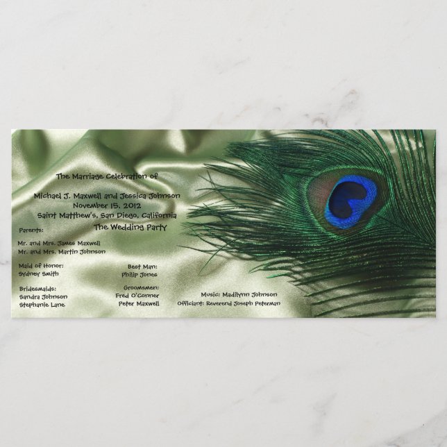 Grönt Apple Peacock Sill Life Bröllopsprogram Program (Framsida)