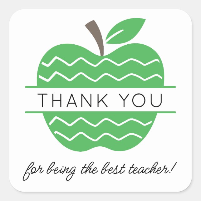 Grönt Apple Teacher Tack Fyrkantigt Klistermärke (Framsida)