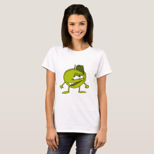 Grönt äpple tecknade figurer med ett elakt leende t shirt