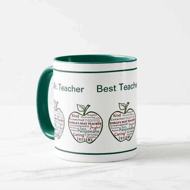Grönt Apple World's Best Teacher Properties Mugg (Framsida vänster)