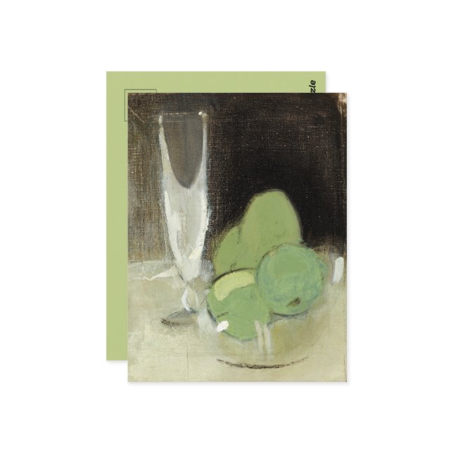 Grönt Apples and Champagne Glass, H.Schjerfbeck Vykort (Fram/Back In Situ)