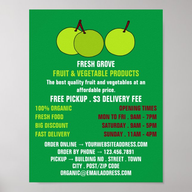 Grönt Apples, Greengrocers Advertising Poster (Framsidan)