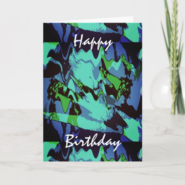 Grönt Aqua Blue Black Abstrakt Flower Birthday Kort (Framsida)