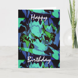 Grönt Aqua Blue Black Abstrakt Flower Birthday Kort
