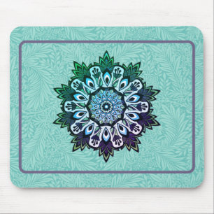 Grönt Aqua Blue Flower Mandala Boho Musmatta