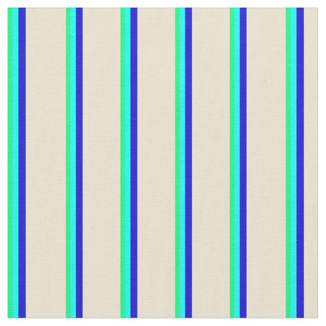 Grönt, Aqua, Blue och Beige Rand Tyg (Närbild)
