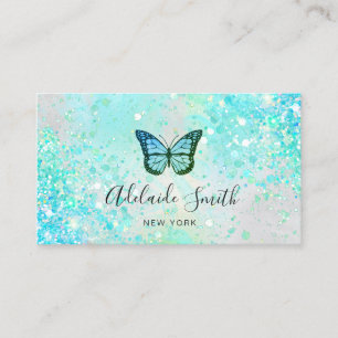 grönt aqua butterfly simulerad chunky glitter visitkort