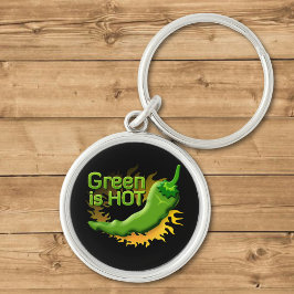 Grönt är HETT Rund Silverfärgad Nyckelring