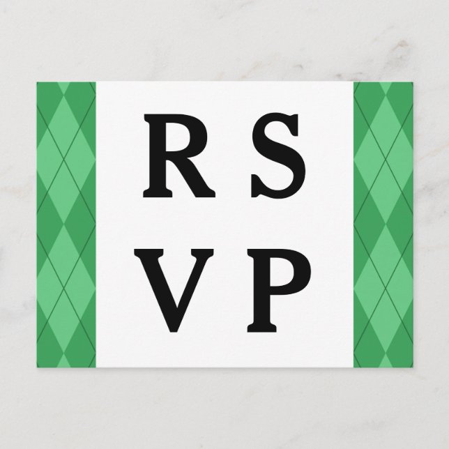 Grönt Argyle Bröllop Response Postcard Inbjudan Vykort (Framsida)