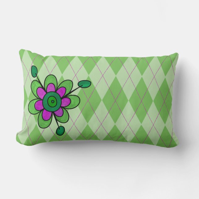 Grönt Argyle & Flower Lumbarkudde (Framsida)
