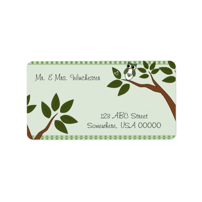 Grönt Argyle Kärlek Uggla Adressetikett (Framsidan)
