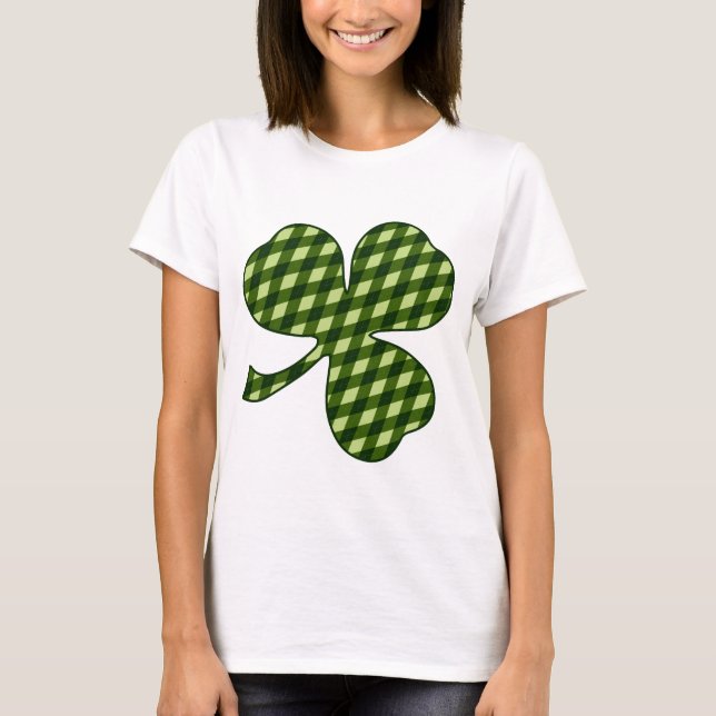 Grönt Argyle Lucky Shamrock Women's T-Shirt (Framsida)