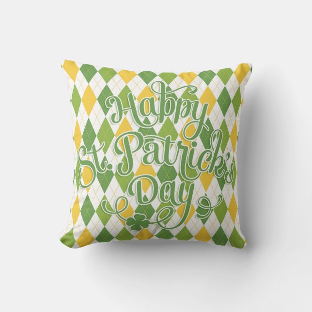 Grönt Argyle - Lycklig St. Patrick's Day Kudde (Framsida)