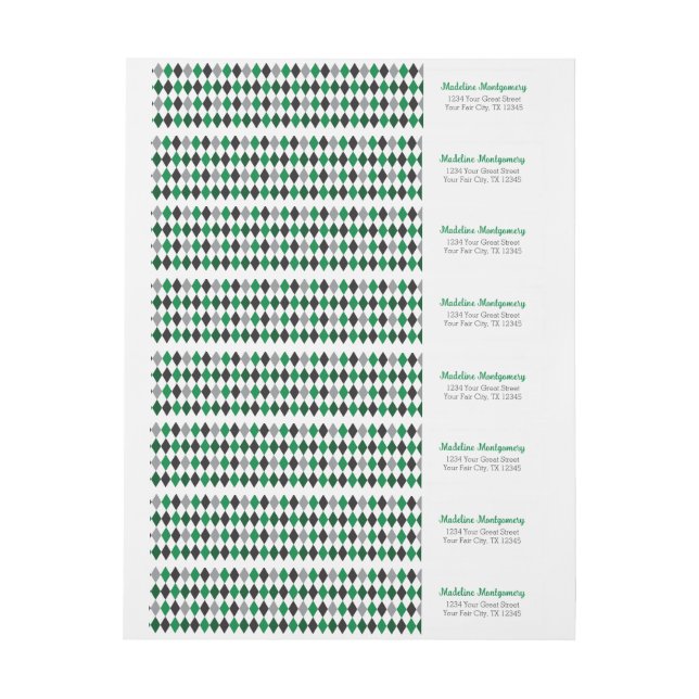 Grönt Argyle Wrap Around Label Etikettband (Ark)