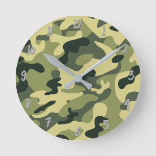 Grönt arméns Camo Camouflage Personlig Rund Klocka