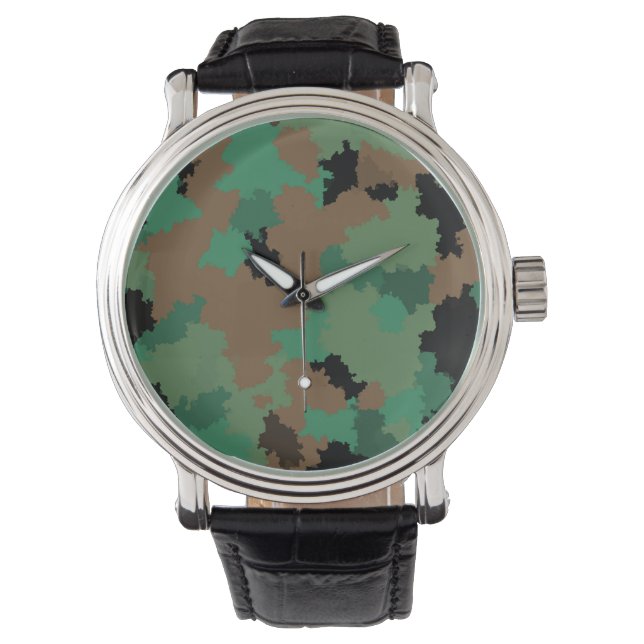Grönt Arméns jungle Camouflage Mönster Design Armbandsur (Framsida)