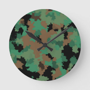 Grönt Arméns jungle Camouflage Mönster Design Rund Klocka