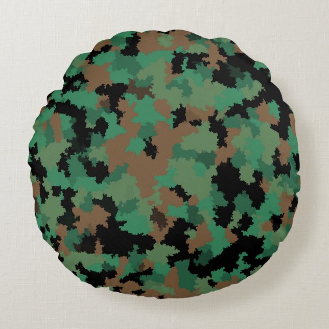 Grönt Arméns jungle Camouflage Mönster Design Rund Kudde (Framsidan)