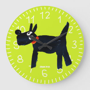 Grönt Art Clock: John Dyer Scotty Hund Stor Klocka