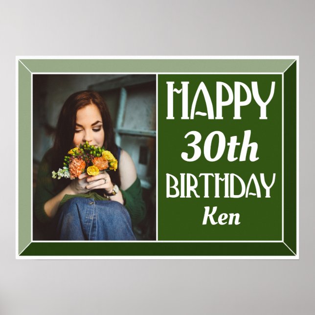 Grönt Art Deco 30års födelsedag Photo Poster (Framsidan)