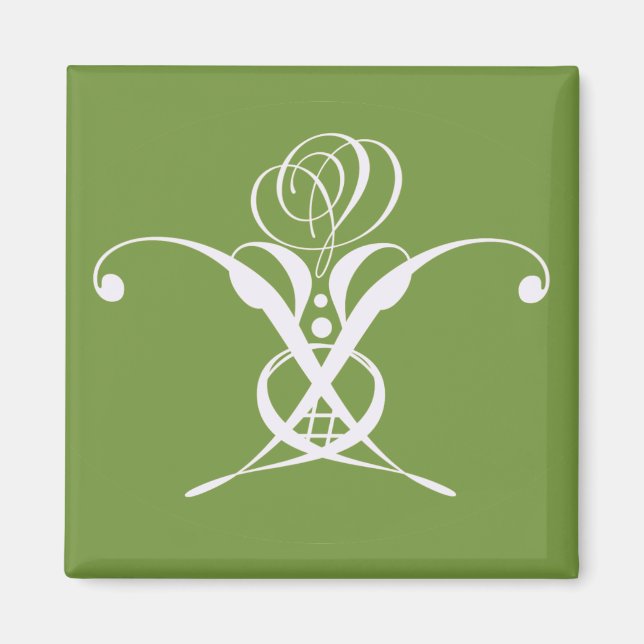 Grönt Art Deco White Flourish Ro Magnet (Framsidan)