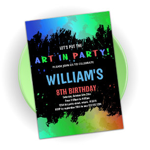 Grönt Art i Party Paint Birthday-inbjudan Inbjudningar