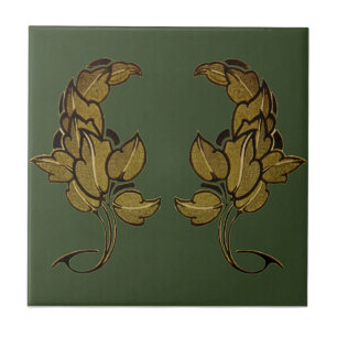 Grönt Art nouveau Lämnar keramiskt plattor med d Kakelplatta