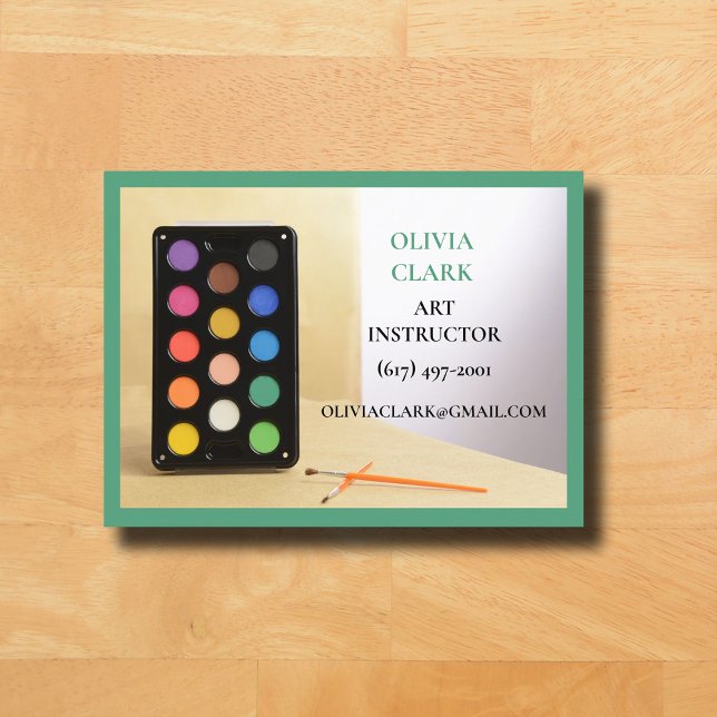 Grönt Art Teacher Tutor Educator Art Class Visitkort (Green Business Card for Art Teacher )